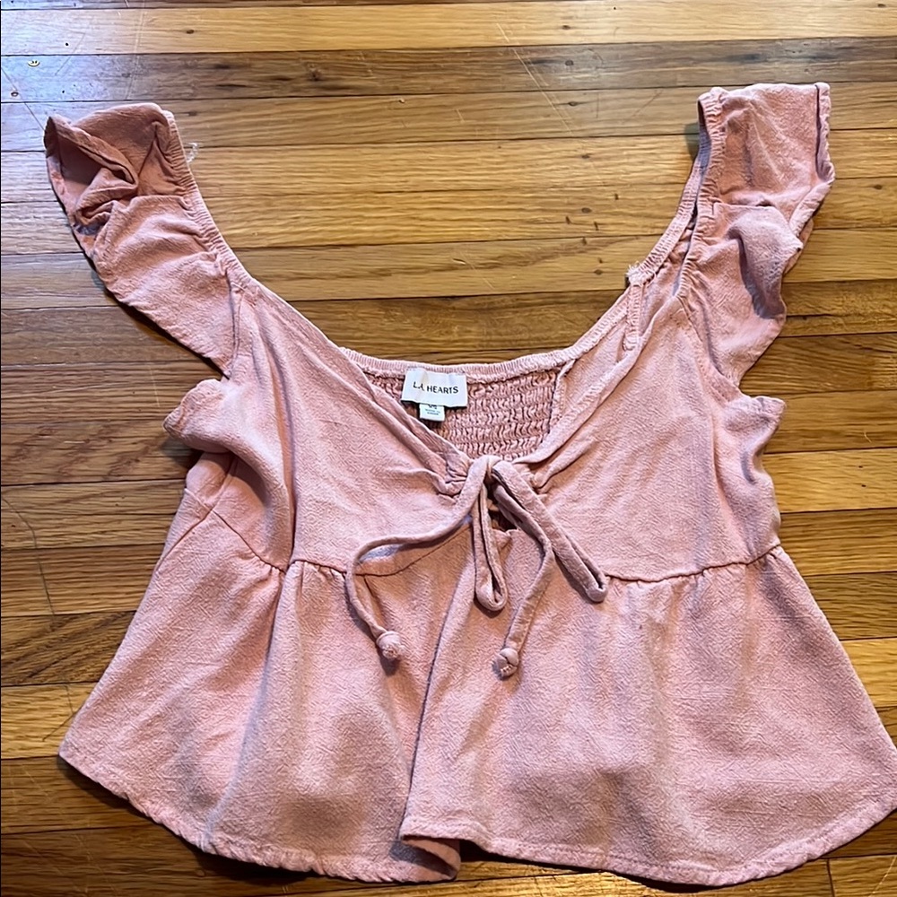 LA Hearts Pink Ruffle Sleeve Top